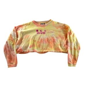 Plant The Seeds Tie Dye Cropped Long Sleeve T-Shirt A-Lab Orange Yellow Small